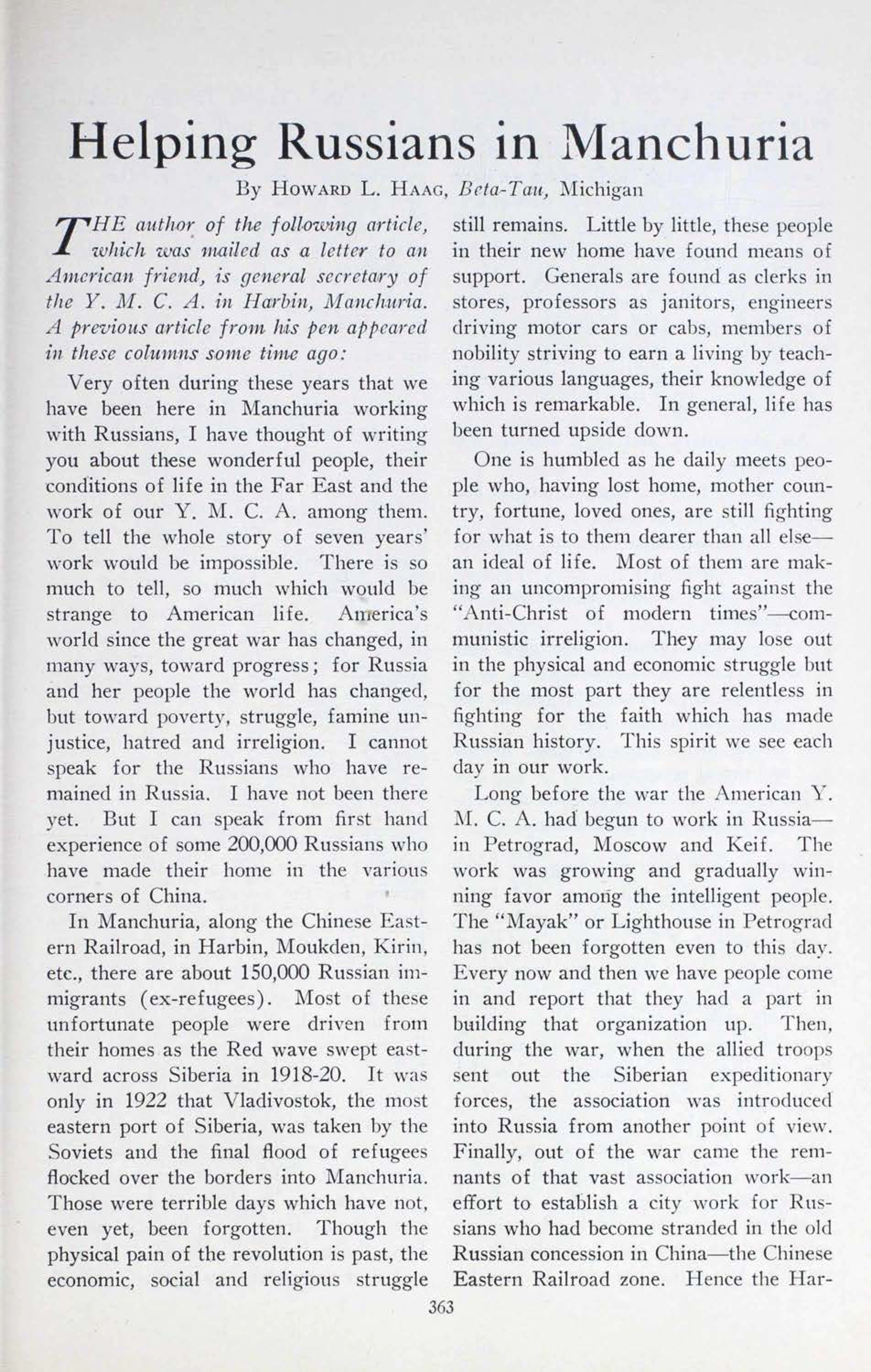 Helping Russians in Manchuria